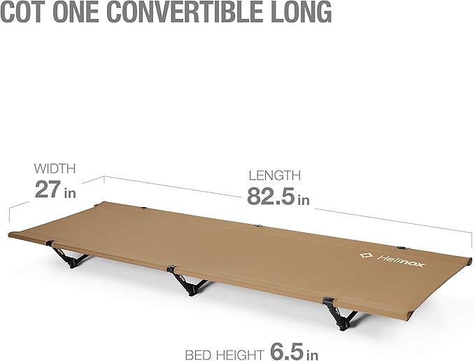 Helinox Cot One Lightweight, Compact, Collapsible, Portable Camping Cot, Long, Coyote Tan