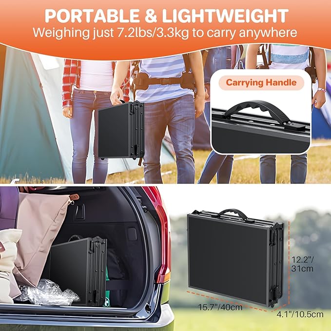 FUNYKICH 3ft Camping Folding Table with 3 Adjustable Height, Portable Small Folding Tables 34.2'' Lx15.7'' W, Lightweight Aluminum Beach Table with Carry Handle for Camping, Backyard Party, Picnic