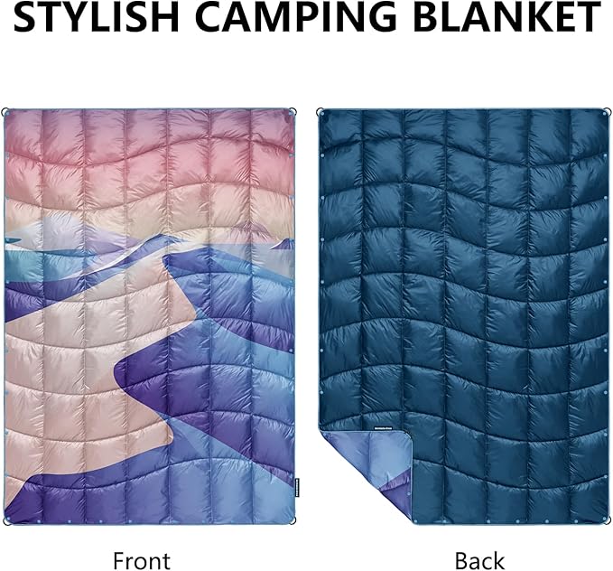 Camping Blanket, Puffy Down Alternative Blanket Lightweight Windproof for Outdoors,Hiking, Backpacking,Beach,Car,Picnic,Stadium