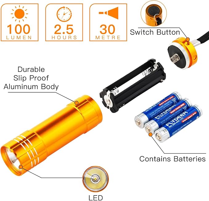 KunHe 60 Pack Small Mini Cheap Flashlight for Kids with Batteries Aluminum Bulk Flashlights for Party Favor Camping Essentials Emergency Power Outage Gift to Operation Christmas Child Items Bulk Gift