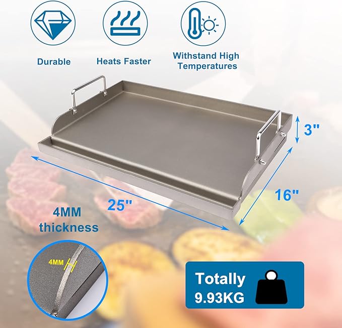 Uniflasy Cast Iron Griddle for Gas Grill Flat Top Griddle Insert for Outdoor Gas Grill, 25" x16" Cooking Skillet Plate Pan Teppanyaki for Charcoal/Electric Grills Fits Camping Tailgating Parties