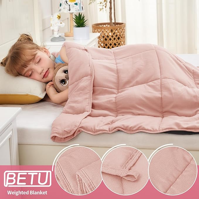 Pink Weighted Blanket Kids (7lbs, 40"x60" Throw Size) - Cooling and Breathable Heavy Blankets for 60-90lbs with Premium Glass Beads - Soft Thick Blanket for All-Season Sleeping Comfort