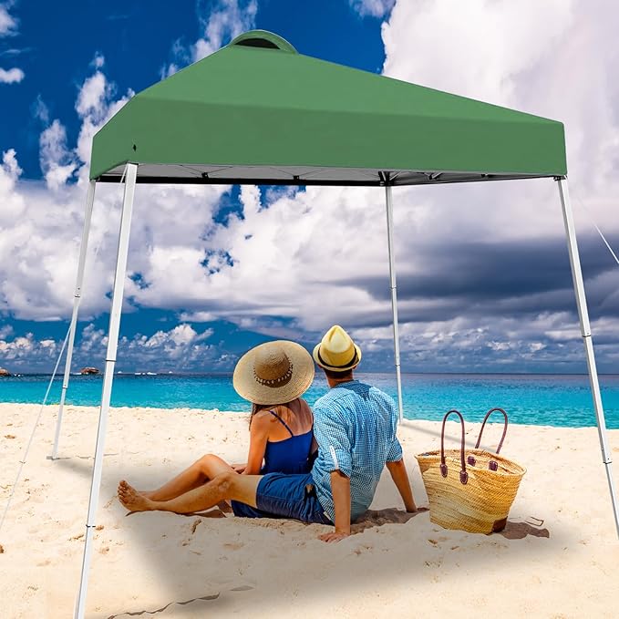 8x8 Top Pop Up Canopy Tent with Central Lock Design, Slant Legs, Backpack, Easy Outdoor Sun Shade for Events, Parties, Camping(Green)