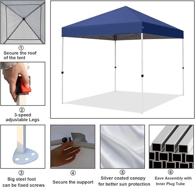 Northroad 8X8 FT Pop Up Canopy, Outdoor Instant Canopy Tent Slant Legs with Carrying Bag, Portable Gazebo Shelter for Wedding Party,Commercial Event,Patio,Garden,Beach -Dark Blue