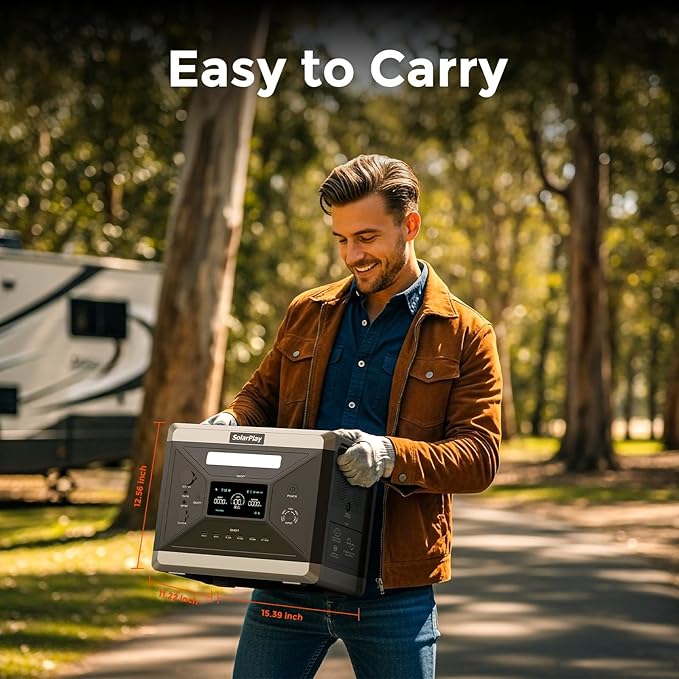 SolarPlay Q2501 Solar Portable Generator 2400W for RV Camping, Home Solar Powered Generator 2160Wh LiFePO4 Battery w/ 4 2000W AC Outlets, 2 DC Outlets, XT60, Cigarette Lighter & 6 USB Power Station