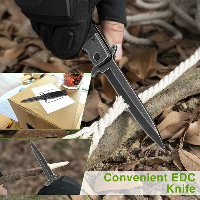 GVDV Pocket Knife Folding Knives, Cool Pocket Knives for Men, 7Cr17 Stainless Steel Knife Set with Sharpening for Fishing Camping Hunting Hiking, Black Stonewashed
