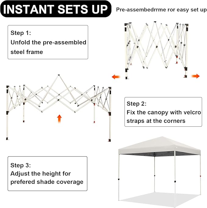 Northroad 8X8 FT Pop Up Canopy, Outdoor Instant Canopy Tent Slant Legs with Carrying Bag, Portable Gazebo Shelter for Wedding Party,Commercial Event,Patio,Garden,Beach -White