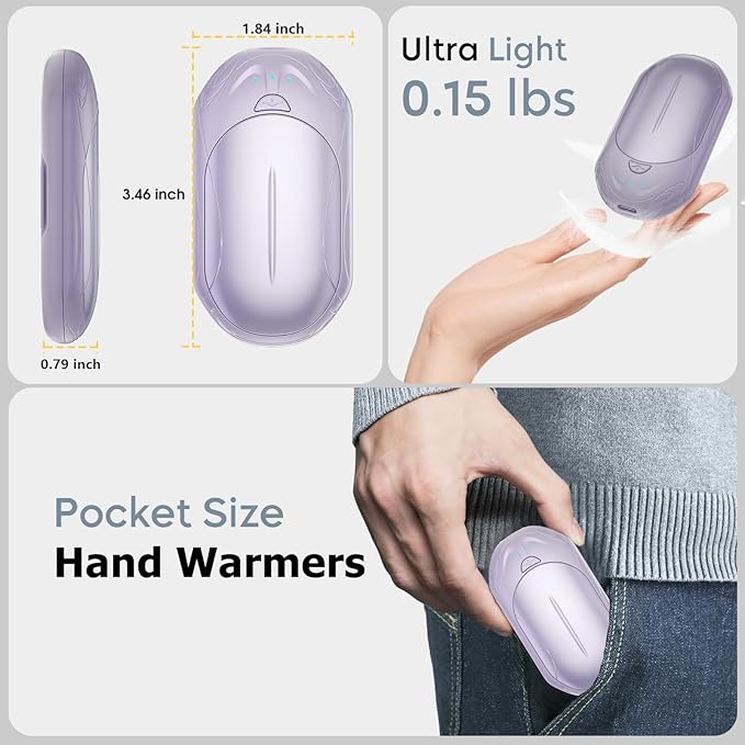 AI Hand Warmers Rechargeable 2 Pack, 6000mAh Electric Hand Warmers, AI Smart Chips 20Hrs Long Safe Heat, Portable Pocket Heater, Gifts for Christmas, Outdoor, Golf, Hunting, Camping Accessories