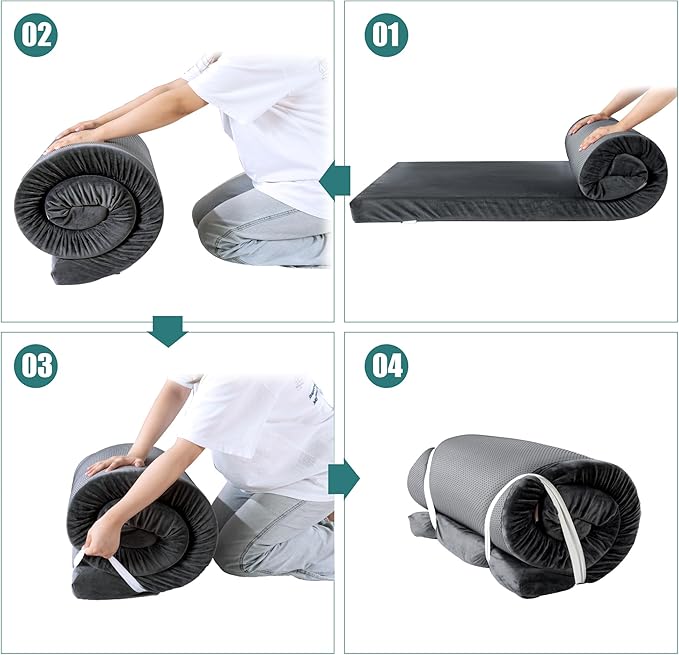 BALAPET Memory Foam Camping Mattress for Outdoor Sleeping, Porable 3" Thickness Roll Up Camping Mattress Pad Mat for Travel Truck Bed Tent
