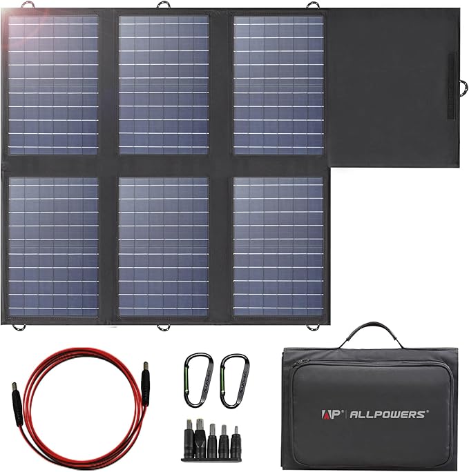 ALLPOWERS SP026 60W Portable Solar Panel, Foldable Solar Charger with USB-C/DC/QC Outputs, 22-25% High Efficiency Panel Solar Portatil for Phone, Laptop, Power Station, Camping, RV(SP026-60W)