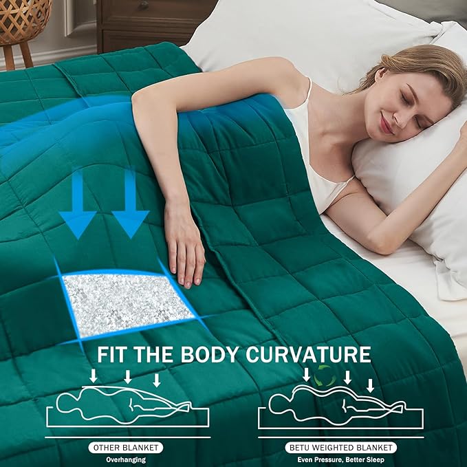 Weighted Blanket for Adults (15lbs, 60"x80" Queen Size) - Cooling and Breathable Heavy Blanket for 120-160lbs with Premium Glass Beads - Soft Thick Blanket for All-Season Sleeping Comfort - Green