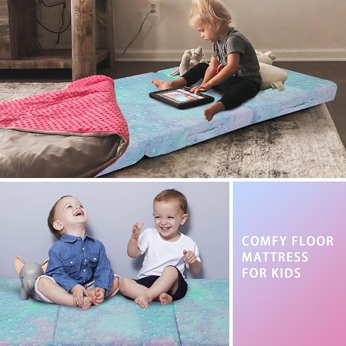 MeMoreCool Foldable Floor Mattress for Kids, Glow 57x22 Inch Toddler Nap Mat for Sleeping and Daycare, Portable Trifold Futon Mattress Floor Bed