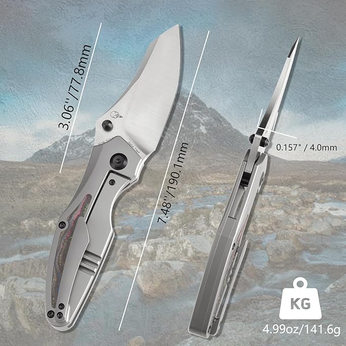 KANSEPT Baba Yaga Pocket Folding Knives for Men Women Camping Hiking Folding Knife 3.06'' Satin CPM 20CV Blade EDC Knife with Bead Blasted Titanium 80S Camo Carbon Inlay Handle Everyday Carry K1074A4