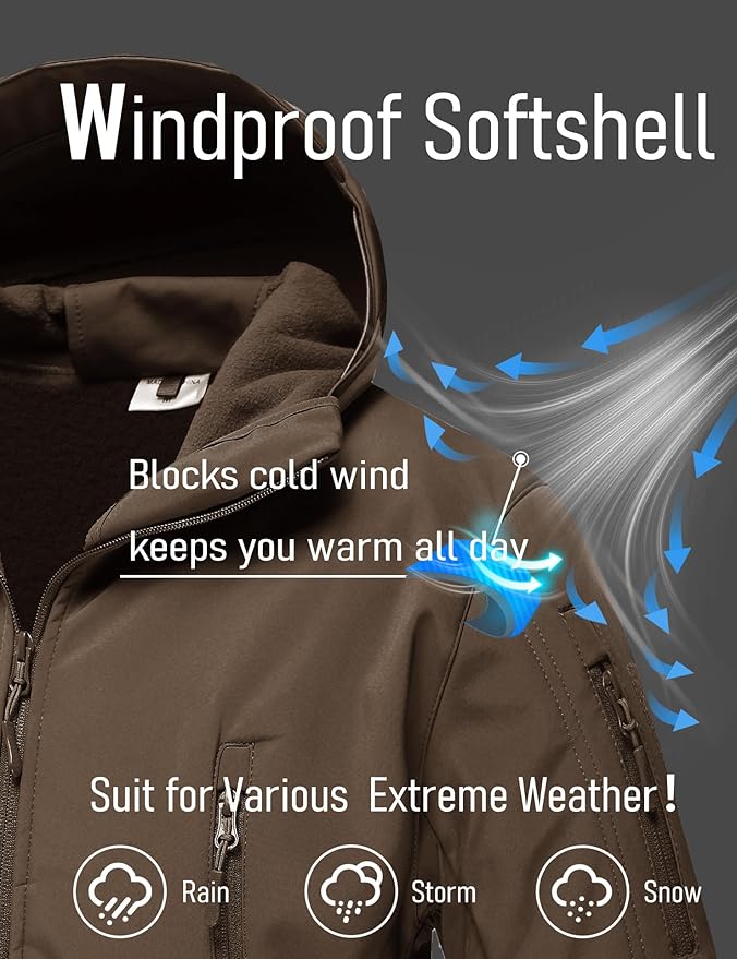MAGCOMSEN Men's Tactical Jacket 7 Pockets Performance Fleece Lined Water Resistant Ski Snow Soft Shell Winter Coats