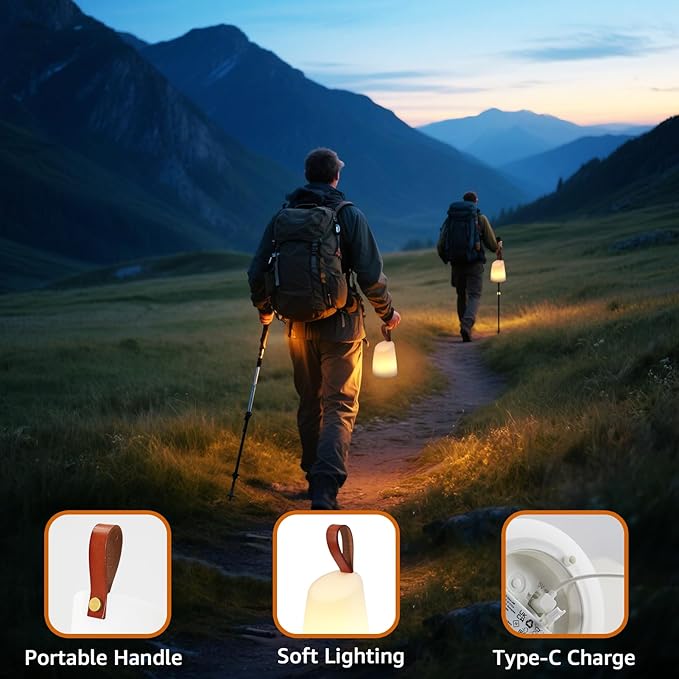 uuffoo 2 Pack Portable Outdoor Table Lamp LED Camping Lantern, Rechargeable Table Lamp with Remote, RGB & Warm White, IP44 Water-Resistant, Timer & Memory, Hanging Lantern for Patio, Garden, Camping.