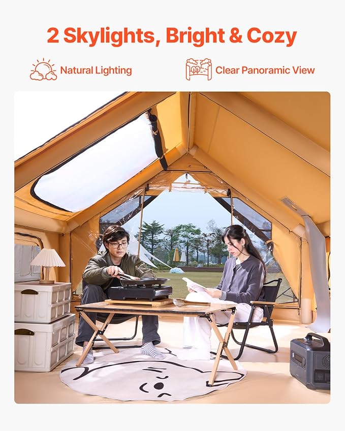 VEVOR Inflatable Tents for Camping, Easy Setup Blow up Tent with Hand Pump, 4 Season Glamping Tent with Stove Jack, Doors & Mesh Windows, Storage Bag Included for Easy Taking