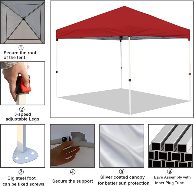Northroad 8X8 FT Pop Up Canopy, Outdoor Instant Canopy Tent Slant Legs with Carrying Bag, Portable Gazebo Shelter for Wedding Party,Commercial Event,Patio,Garden,Beach -Red