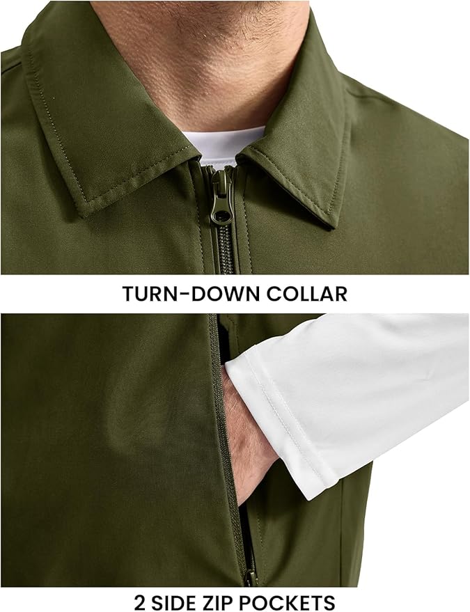 Rdruko Men's Golf Vest Lightweight Outerwear Windproof Water Resistant Grid Lining Vest with Zipper Pockets for Casual