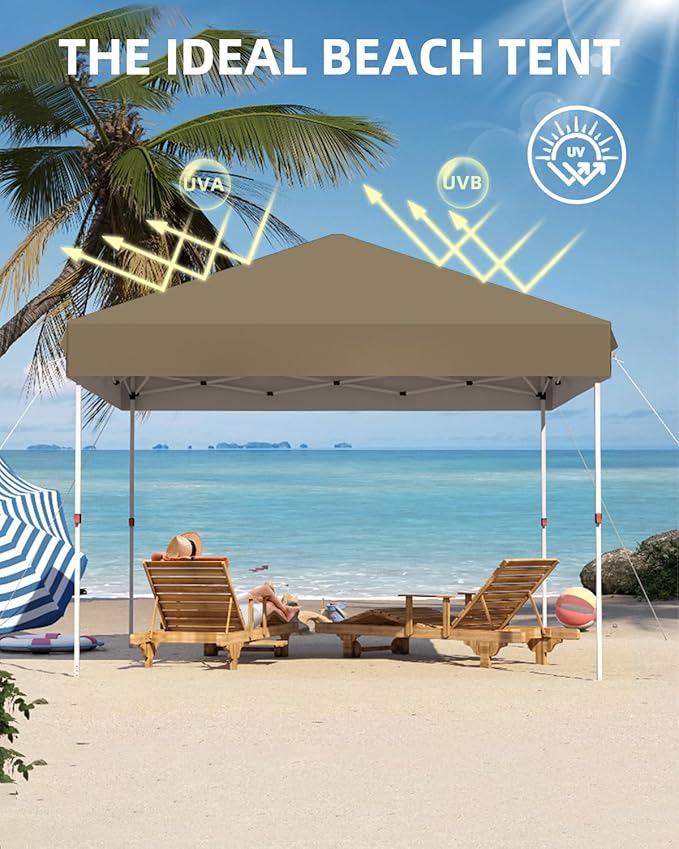 10x10 Pop Up Canopy Tent Outdoor Canopy with No Removable Sidewall One-Person Set Up Heavy Duty Commercial Instant Tent Shelter-Khaki