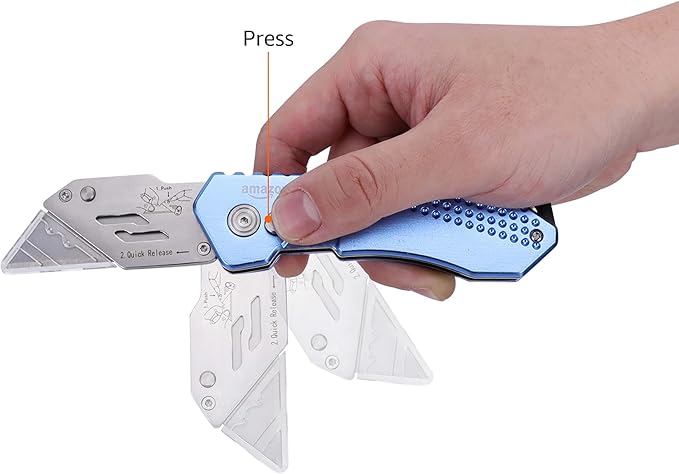 Amazon Basics Folding Utility Knife, Lightweight Aluminum Body with Holster, Light Blue