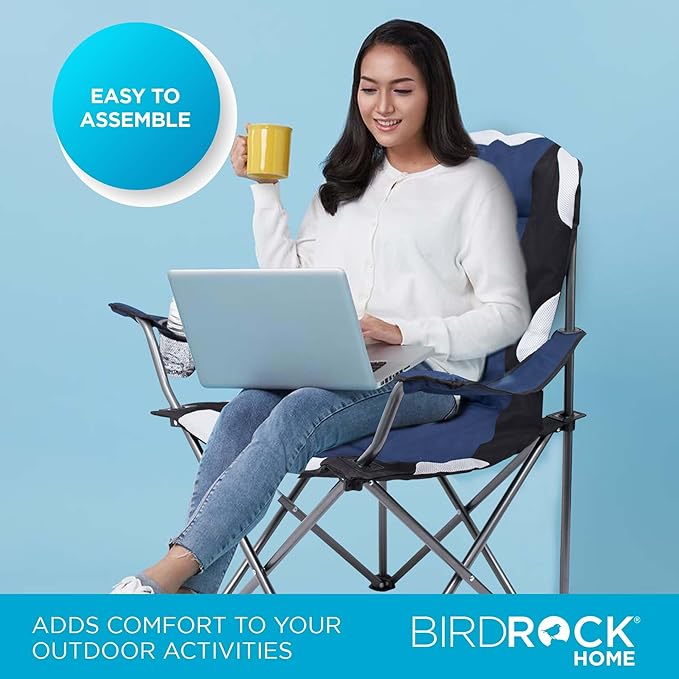 Internet's Best Padded Camping Folding Chair - Comfortable Outdoor Sports Chairs w/Cup Holder, Portable Carry Bag - for Beach, Park, Soccer, Baseball, Softball, Picnic, Adults - Navy Blue 1 - Pack