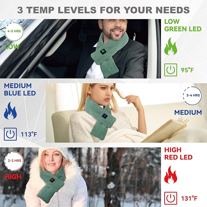 Heated Neck Wrap with 5000 mAh Power Bank, Cordless Heating Pad with Adjustable 3 Heat Settings, Soft Neck Warmer for Pain Relief, Muscle Relaxation, Portable Heated Neck Scarf