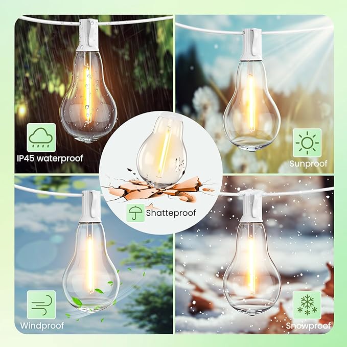 String Lights for Outside 300FT(3x100FT) Outdoor Lights with 150+6(Spare) Edison Shatterproof Bulbs, Patio Light Connectable for Backyard, Bistro,Porch,White Cord String Light Waterproof