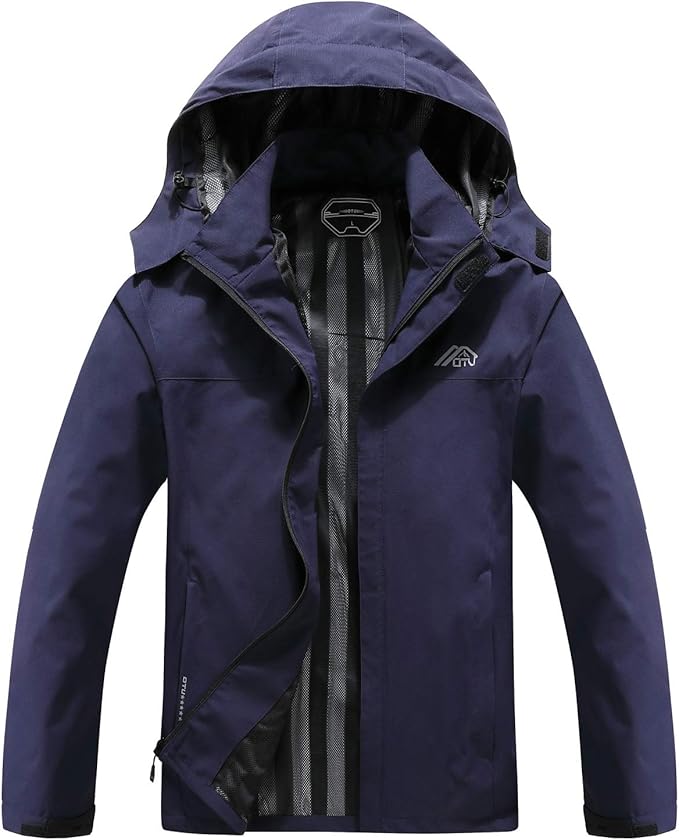 OTU Men's Lightweight Waterproof Hooded Rain Jacket Outdoor Raincoat Shell Jacket for Hiking Travel