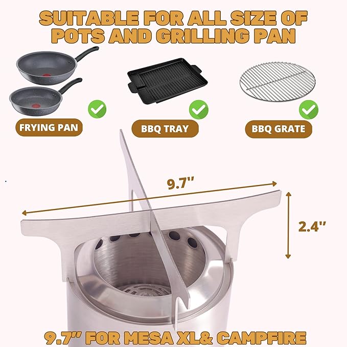 Fire Pit Cooktop Frame for Solo Stove Mesa, Mesa XL, and Solo Stove Accessories Convert Tabletop Fire Pit to Camping Stove. Compatible with All Pots Pans.Replacement for Titan, Campfire Cooking Ring