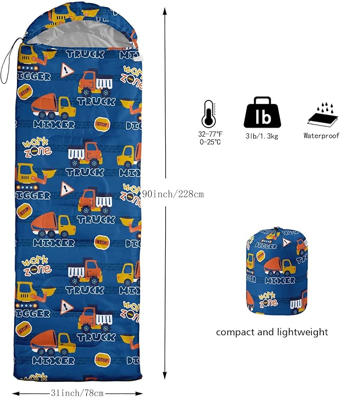 Kids Sleeping Bag for Boys Girls,Checkerboard Cat Print-Lightweight Warm Portable Outdoor Indoor-Waterproof Cold Weather Resistant Sleeping Bag for Camping Hiking