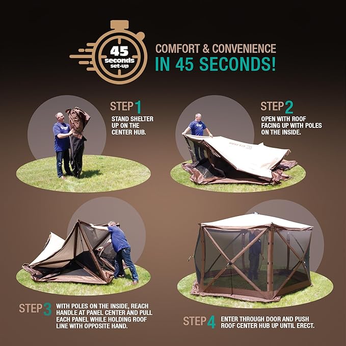 CLAM Pop Up Screen Tent, Outdoor Camping Gazebo Canopy, Venture, 9' x 9', Green