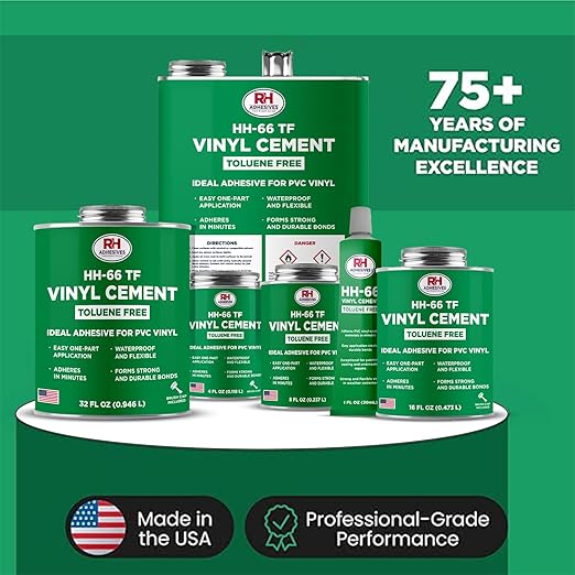 HH-66 Toluene Free Vinyl Cement, 4 oz. can - Vinyl Adhesive, Cement Glue, Repair Glue, Inflatables, Pool Liner, Tarps, Tents, Awnings, Mats, Covers, Waterproof, High Strength, RH Adhesives
