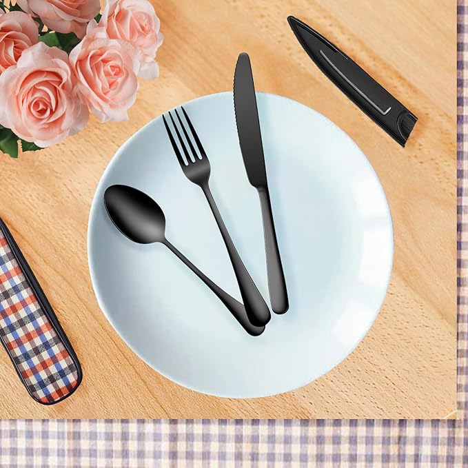 Portable Travel Utensils with Case, 10 PCS Travel Camping Cutlery Set, Reusable Utensils Set for Lunch Box for Office School Picnic