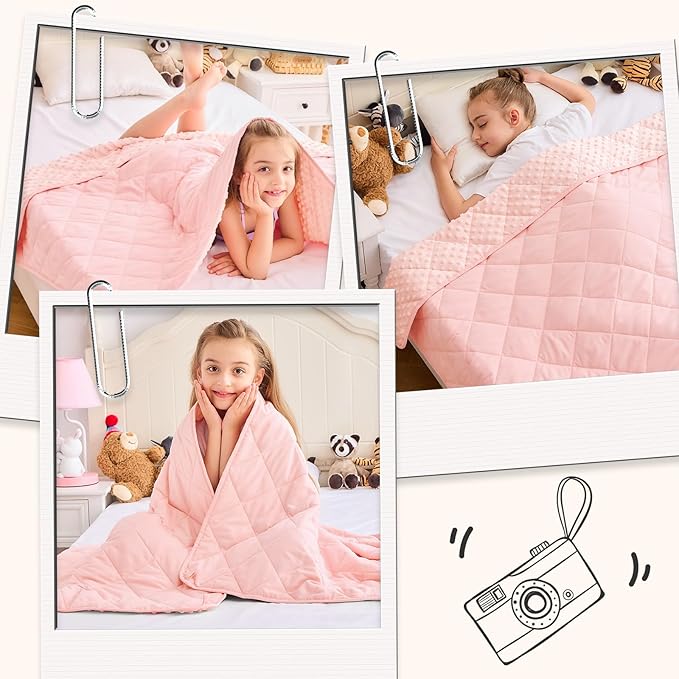 Weighted Blanket Kids (7lbs, 40"x60" Throw Size) - Breathable Minky Heavy Blanket for 60-90lbs with Premium Glass Beads - Soft Thick Blankets for All-Season Sleeping Comforter - Pink