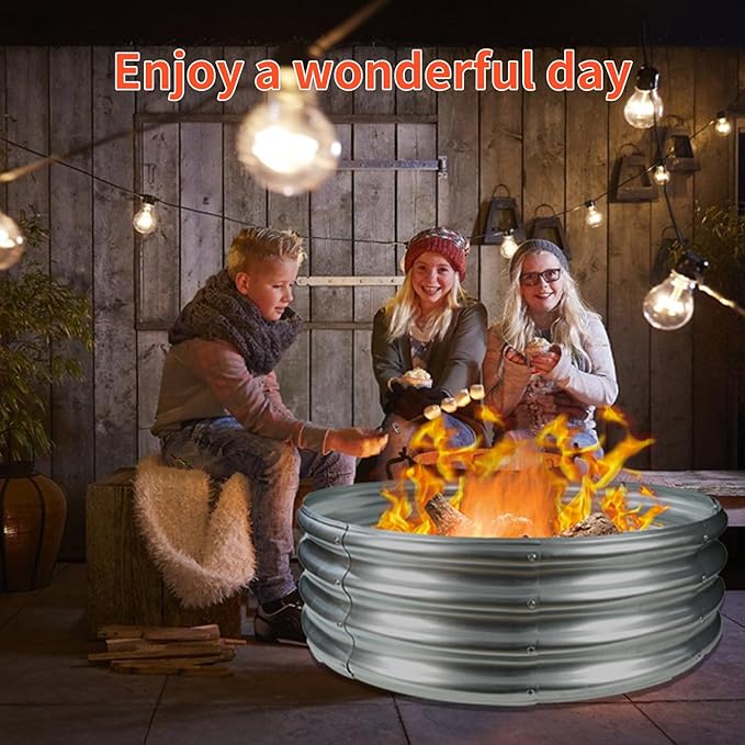 60 Inch Diameter Round Galvanized Fire Pit Ring/Fire Ring - Foldable and Perfect for Outdoor Gatherings and Campfires in The Yard/Garden/Park/Beach (5 FT Diameter, Silver)