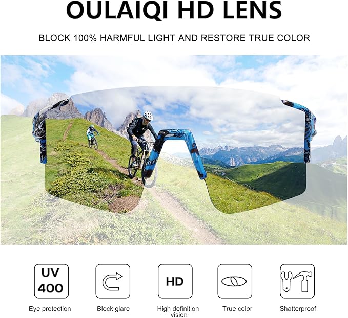 OULAIQI Cycling Sunglasses Polarized Sunglasses for Cycling Men Women with 1 Lens or 3 Interchangeable Lens Baseball Glasses