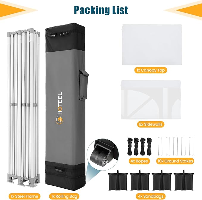 HOTEEL 13x26 Heavy Duty Pop Up Canopy Tent for Parties Event Wedding Commercial Instant Gazebo with Roller Bag, Party Tent Waterproof UV 50+&Windproof, Upgraded Thick Hexagonal Legs, White