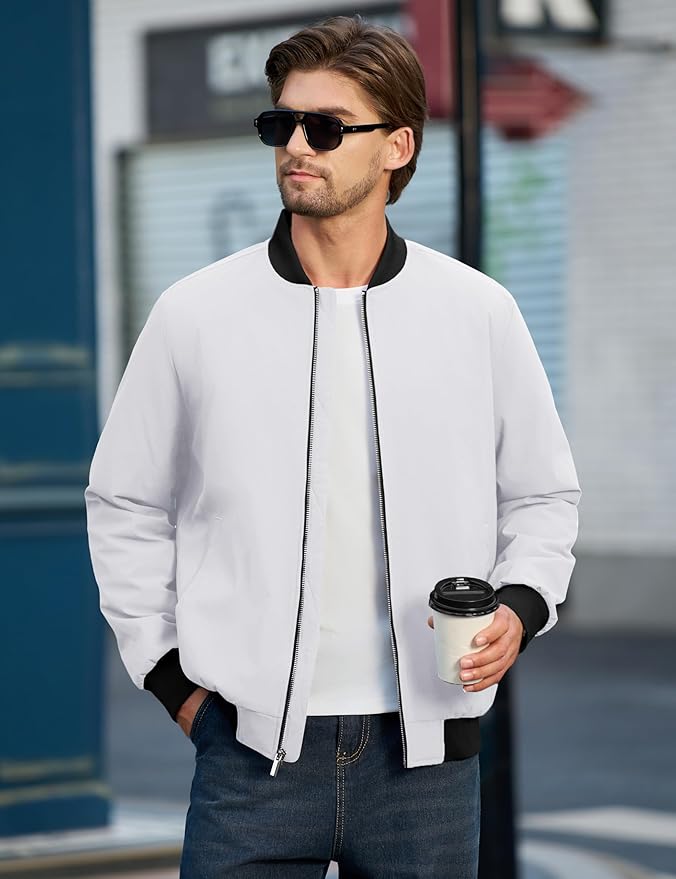 Cotrasen Men's Bomber Jacket Full Zip Windbreaker Warm Winter Windproof Casual Outwear Padded Lined Coats