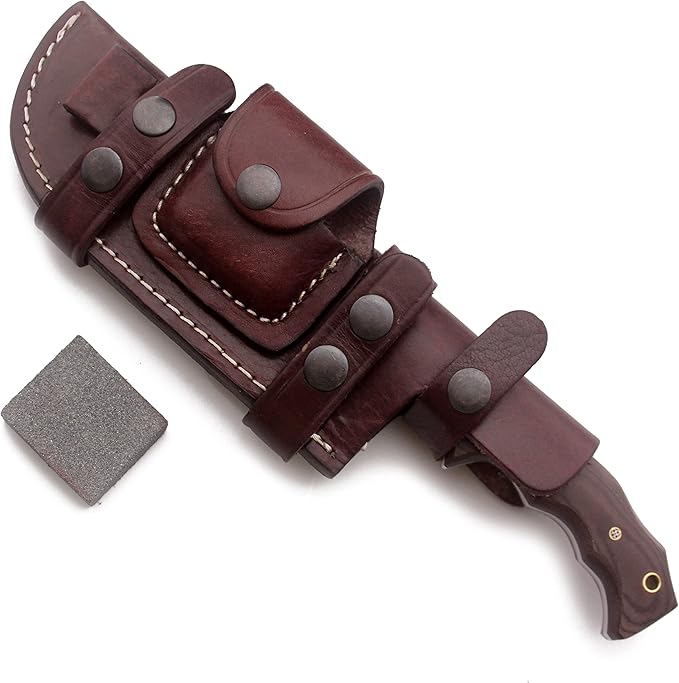 GCS Handmade D2 steel Hunting Knife G10 Handle Fixed Blade Knife Right Hand Scout Carry Buffalo leather Sheath and Sharpening Stone for Hunting Camping Survival and EDC