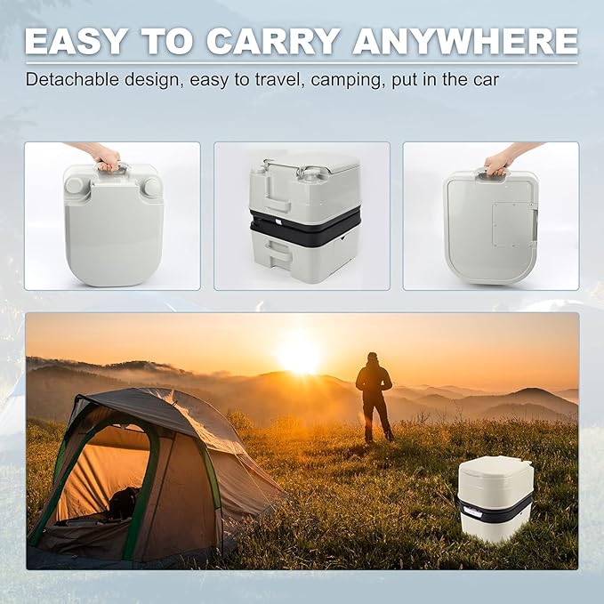 Portable Toilet, 6.4 Gallon 24L Piston Pump Flush with Level indicator Detachable Anti-Leak Handle Water Pump,Rotating Spout Indoor & Outdoor Hiking Toilet for Camping, Fishing Travel