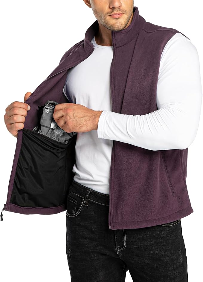 33,000ft Men's Fleece Vest, Lightweight Warm Zip Up Polar Vests Outerwear with Zipper Pockets, Sleeveless Jacket for Winter
