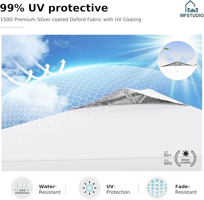 MFSTUDIO 10x10 Pop Up Canopy Tent, Gazebo Shelter Sun Shade Canopies Waterproof Patio Portable Popup Tents for Beach,Parties,Camping,100 Sq,White