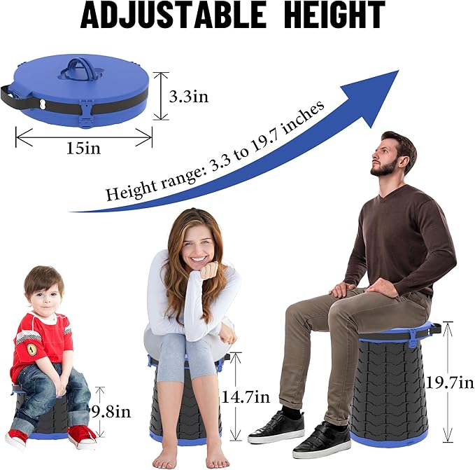 ALEVMOOM XXL Portable Toilet for Camping,880lbs Capacity,19.7" H Adjustable Portable Toilet with 7 Garbage Bags,Porta Potty for Adults,Collapsible Luggable Loo for Camping/Travel/Hiking/Car
