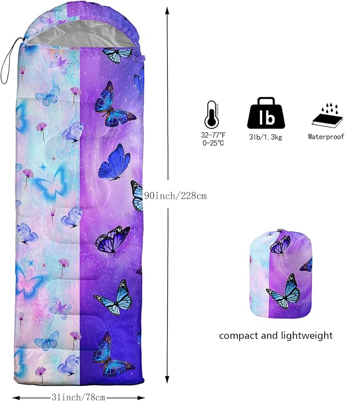 AILONEN Outer Space Astronaut Camping Sleeping Bags,Lightweight & Waterproof,3 Season Warm & Cool Weather,Cartoon Sleeping Bags for Kids,Boys Girls Travelling,Outdoors