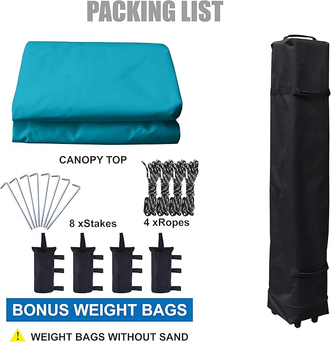 MASTERCANOPY Portable Pop Up Canopy Tent with Large Base (10x10,Turquoise)
