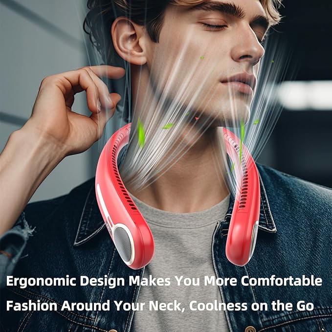 Portable Neck Fan,Gift Ideas,Personal Wearable Bladeless Fan,360° Cooling,LED Display,4-Speeds,6000mAh Rechargeable,Powerful Wind,Outdoor Travel Camping,Birthday Gifts for Men Women Dad Mom (Red)