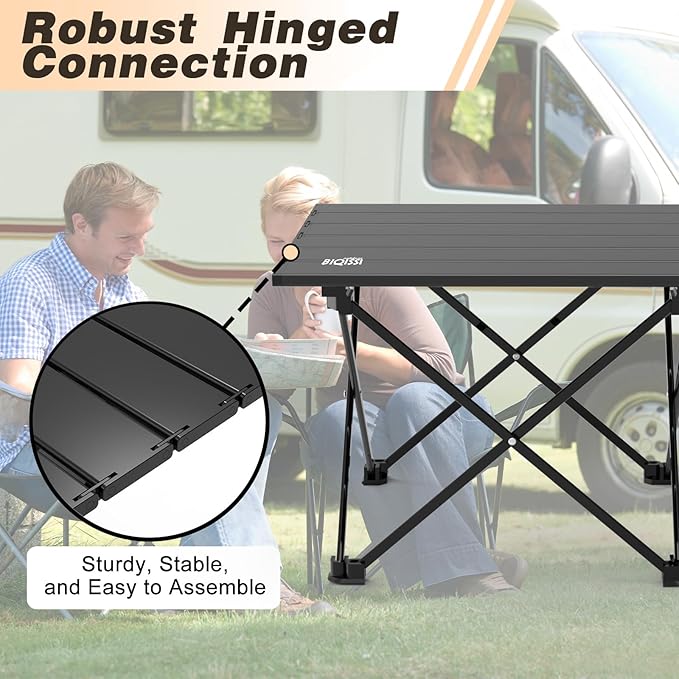 Portable Camping Table, Compact Camping Side Table with Carrying Bag, Ultralight Aluminum Beach Table Folding for Hiking, Camping, Picnicking, BBQ, Outdoor Cooking (Black Medium 22")