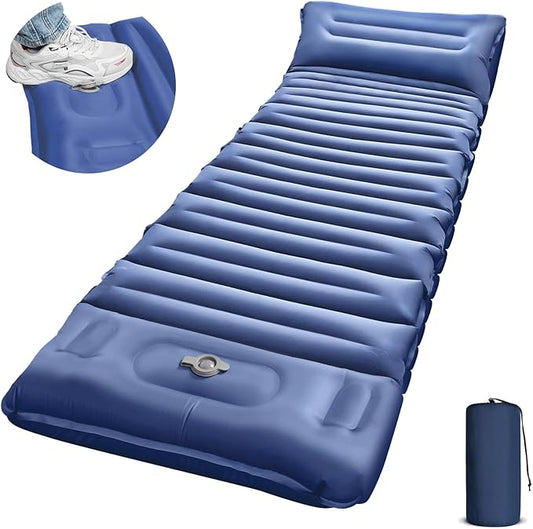 Sleeping Pad for Camping, 5" Extra-Thick Camping Mat with Pillow Built-in Foot Pump, Ultralight Inflatable Sleeping Mat for Camping, Backpacking, Hiking, Camp Tent