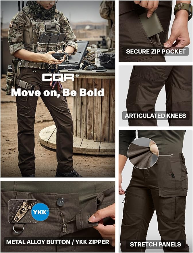 CQR Women's Flex Stretch Tactical Pants, Water Resistant Ripstop Cargo Work Pants with Pockets for Outdoor & Hiking