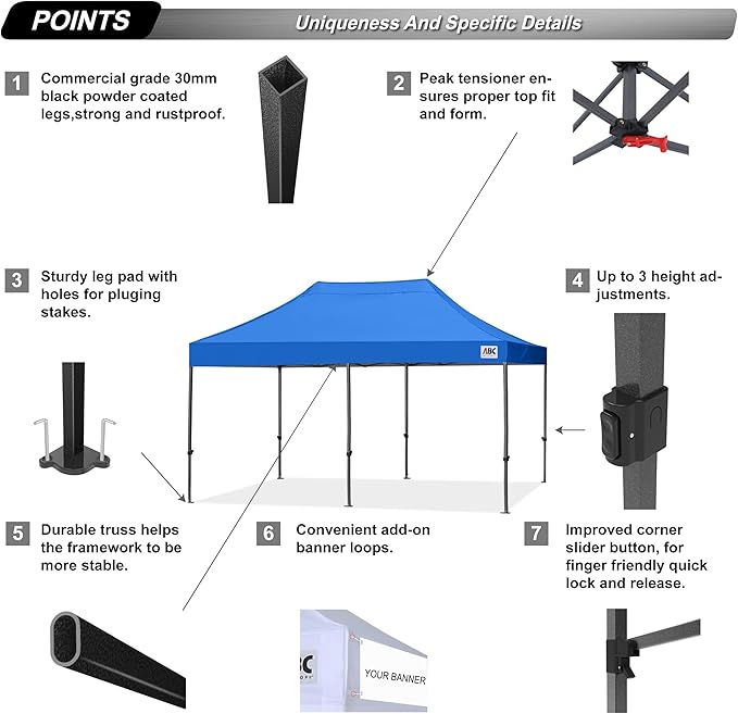 ABCCANOPY Patio Pop Up Canopy Tent 10x20 Commercial-Series(Blue)